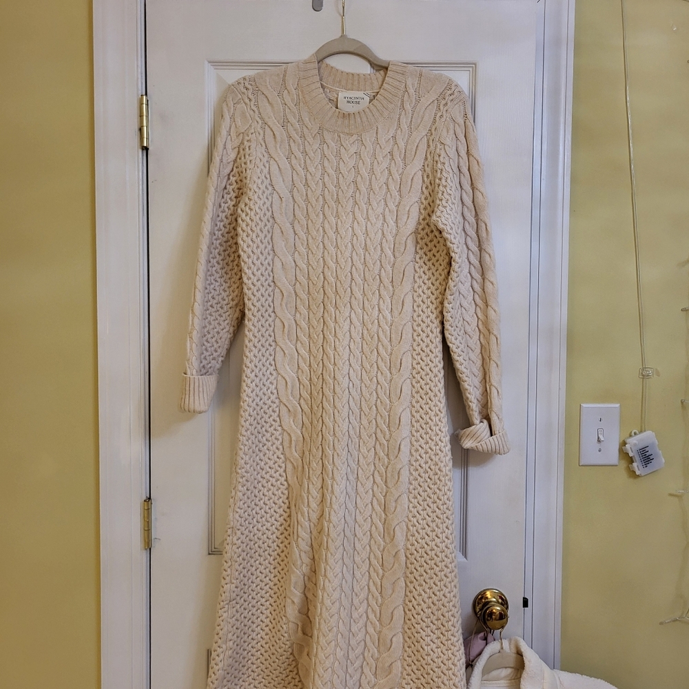 Hyacinth House Cream Cable Knit Sweater Dress L
